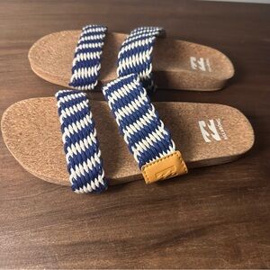 Billabong Women's Slides Sandals Size 8 Pacific White Blue Cork Soles